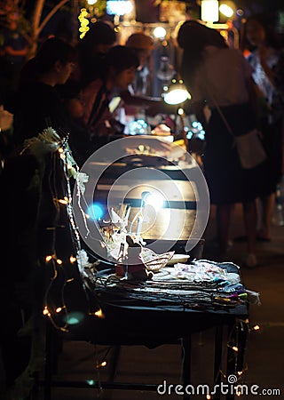 Night market street life blur shot out of focus Stock Photo