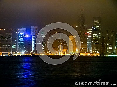 Night metropolis in lights. Hong Kong night Editorial Stock Photo