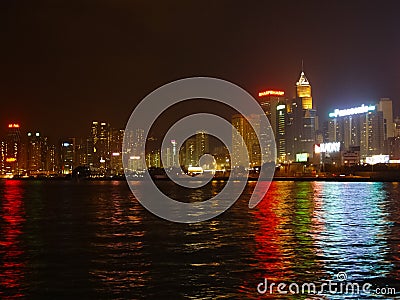 Night metropolis in lights. Hong Kong night Editorial Stock Photo