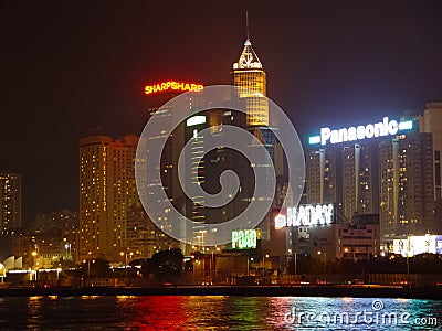 Night metropolis in lights. Hong Kong night Editorial Stock Photo