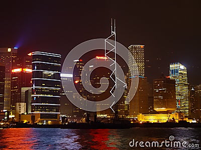 Night metropolis in lights. Hong Kong night Editorial Stock Photo