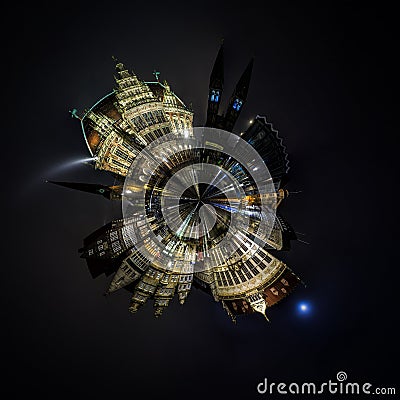 Night Mini planet of Bremen main market square Stock Photo