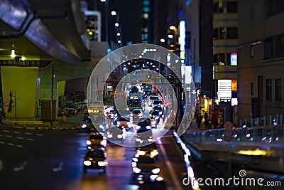 A night miniature neon street in Shibuya Tokyo tiltshift Editorial Stock Photo