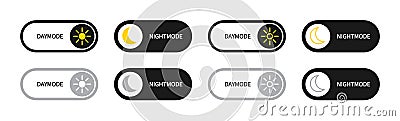Night mode and day mode button. Light and dark switch for mobile phone, app and ui. Toggle of black and light theme. Button with Vector Illustration