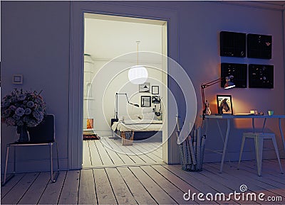 Night modern bedroom Stock Photo