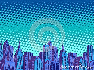 Night modern city with skyscrapers Vector Illustration