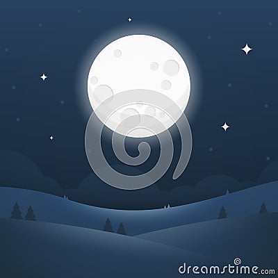 Night moonlight moon galaxy background Vector Illustration