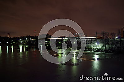 Night Moscow channel and railroad Stock Photo