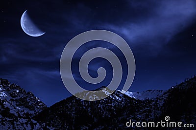 Night mountain winter landscape Stock Photo