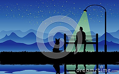 Night with my dog Vector Illustration