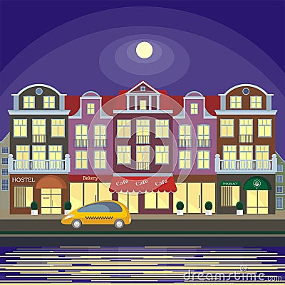 Night in the old town Vector Illustration