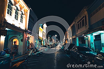 At night in the old town in Phuket Editorial Stock Photo