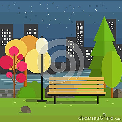 Night Outdoor Park Vector Illustration