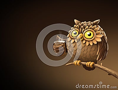 Night owl with coffee. Illustration Stock Photo