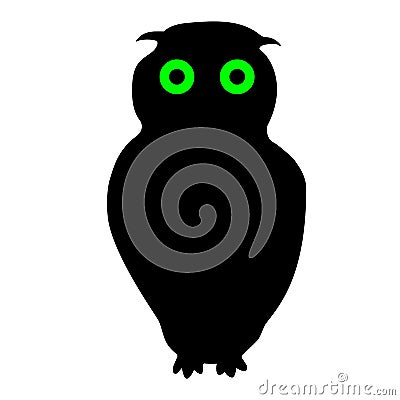 Night owl with shining green eyes on a white background Vector Illustration