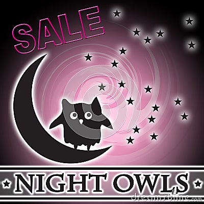 Night Owls Sale Moon Stars in Sky Logo Stock Photo