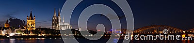 Night panorama of Cologne, Germany Stock Photo