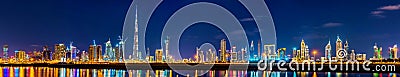 Night panorama of Dubai Downtown Stock Photo