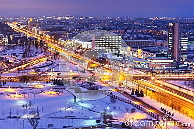 Night panorama of Minsk, Belarus Stock Photo