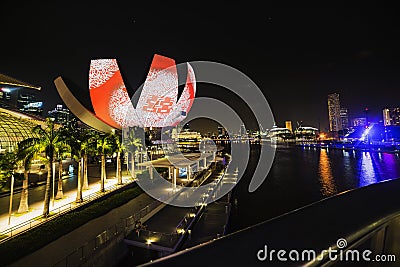 Night panorama of Singapore Editorial Stock Photo