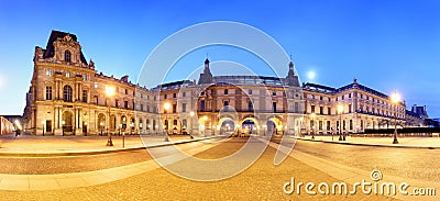 Night panoramic view of the Louvre Museum, Paris Editorial Stock Photo