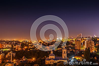 Night panoramic view of the residential center of Voronezh, beautiful night city landscape Stock Photo