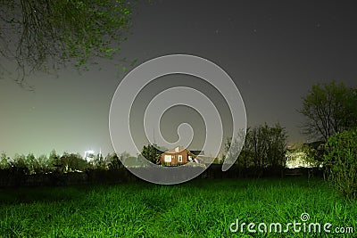 Night park in almaty, green grass. Stock Photo