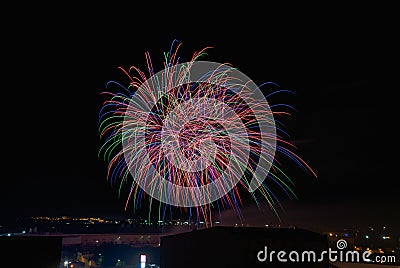 Night party with fireworks with many colors Stock Photo