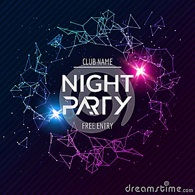 Night Party poster. Shiny banner club disco. Dj dance summer invitation Vector Illustration