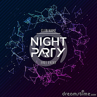 Night Party poster. Shiny banner club disco. Dj dance summer invitation Vector Illustration