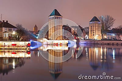 Night Petite France in Strasbourg, Alsace Stock Photo