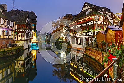 Night Petite France in Strasbourg, Alsace Stock Photo