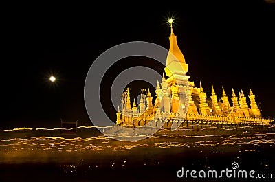 A Night In Pha Thatluang Festival, Laos Stock Photo
