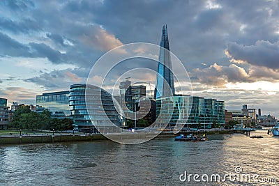 Night Photo of City Hall and The Shard in London , England, United Kingdom Editorial Stock Photo