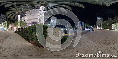 360 night photo Miami Beach holiday lights equirectangular Editorial Stock Photo