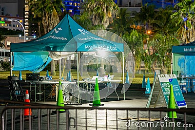 Night photo Mobile Health Unit Covid testing site Downtown Miami FL USA Editorial Stock Photo
