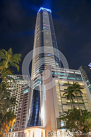 Night photo Panorama Tower Downtown Brickell Miami FL Editorial Stock Photo