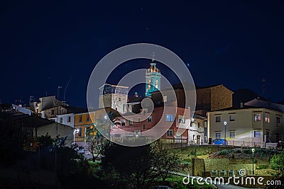 Night photo of a rural town with lots of color Stock Photo