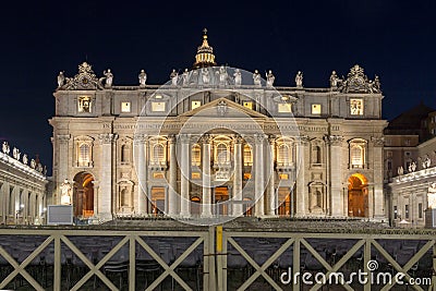 Night photo of Vatican and St. Peter`s Basilica in Rome, Italy Editorial Stock Photo