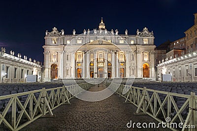 Night photo of Vatican and St. Peter`s Basilica in Rome, Italy Editorial Stock Photo