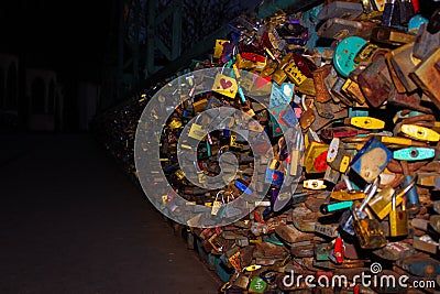 A Night Photo Where Locks Are Attached To The Tumski Bridge In WrocÅ‚aw Poland As A Symbol Of Eternal Love Editorial Stock Photo