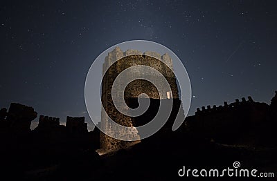 night photography of the ruins of a castle Stock Photo