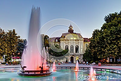 Night photos of Fountain in front of city hall in the center of Plovdiv Editorial Stock Photo