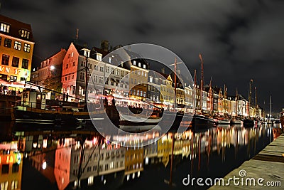 Night picture of Nyhavn - Copenhagen Denmark Editorial Stock Photo