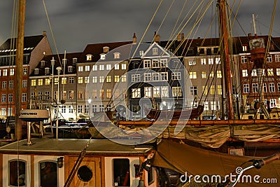 Night picture of Nyhavn - Copenhagen Denmark Editorial Stock Photo