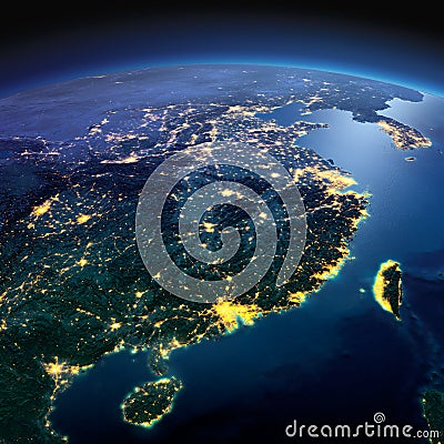 Detailed Earth. Eastern China and Taiwan on a moonlit night Stock Photo