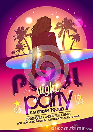 Night pool party poster. Vector Illustration