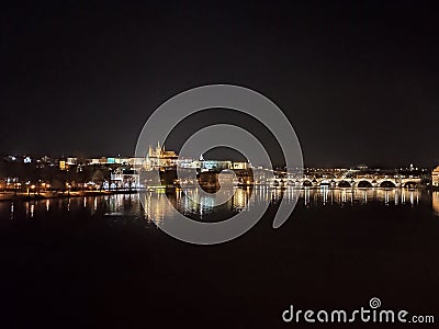 Night Prague and Prague castle Editorial Stock Photo
