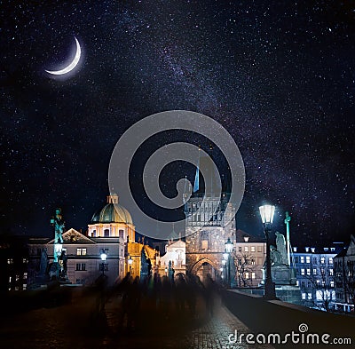 Night Prague Stock Photo