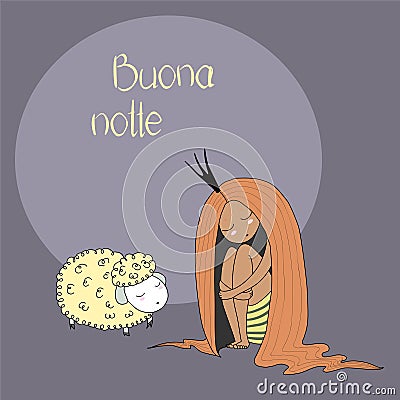 Night princess sheep Vector Illustration